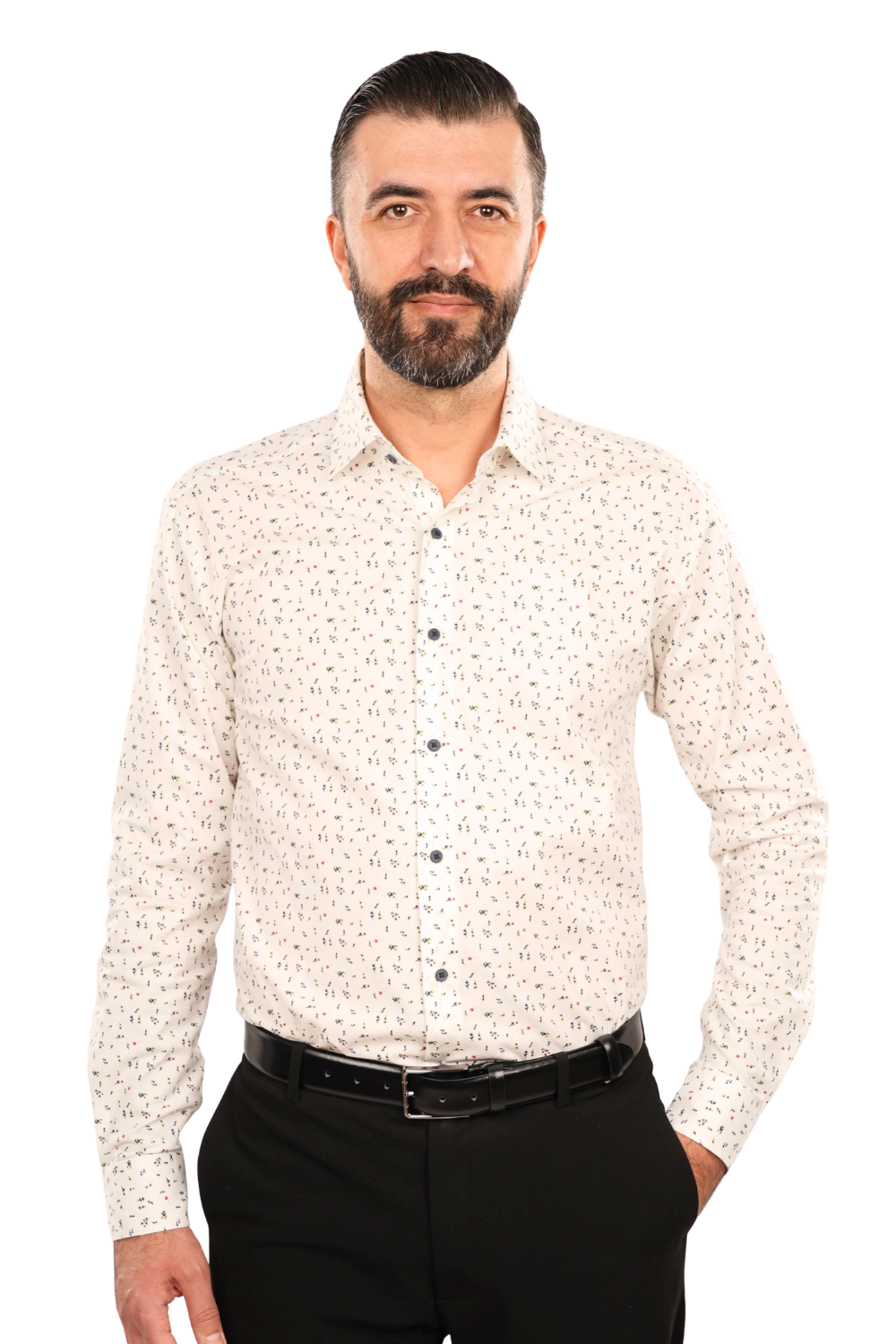 Cămașă Bărbați Albă cu Imprimeu Frunze – 95% Bumbac