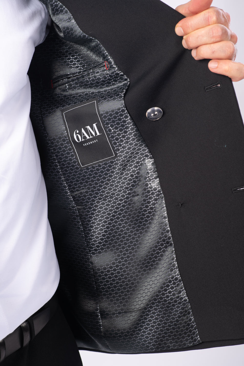 Costum Bărbați Negru Texturat la Două Rânduri de Nasturi Aurii