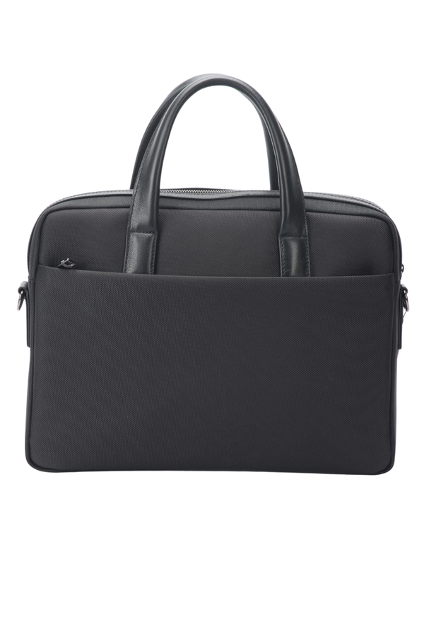 Geantă neagră pentru laptop din piele și material textil