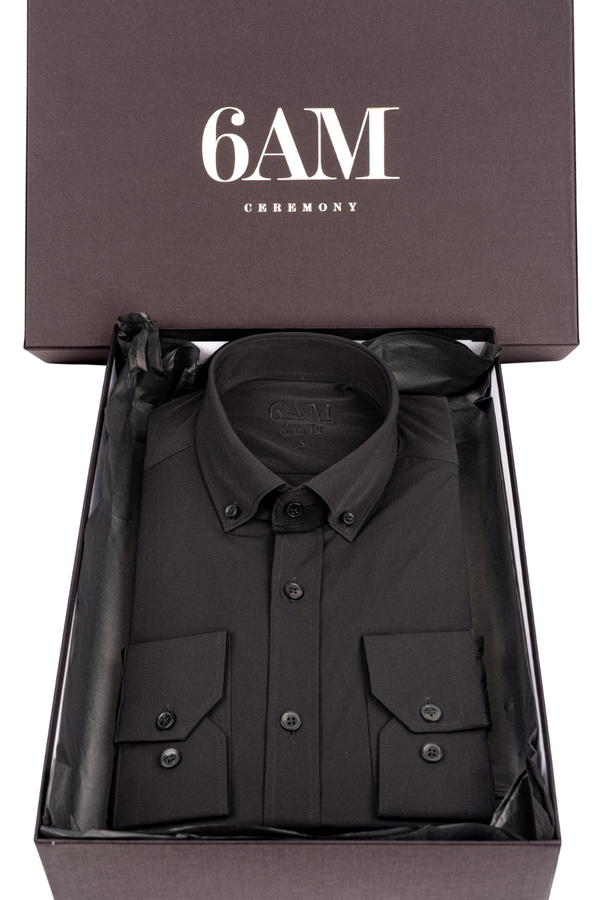 Cămașă Bărbați Neagră – Bumbac Elastic