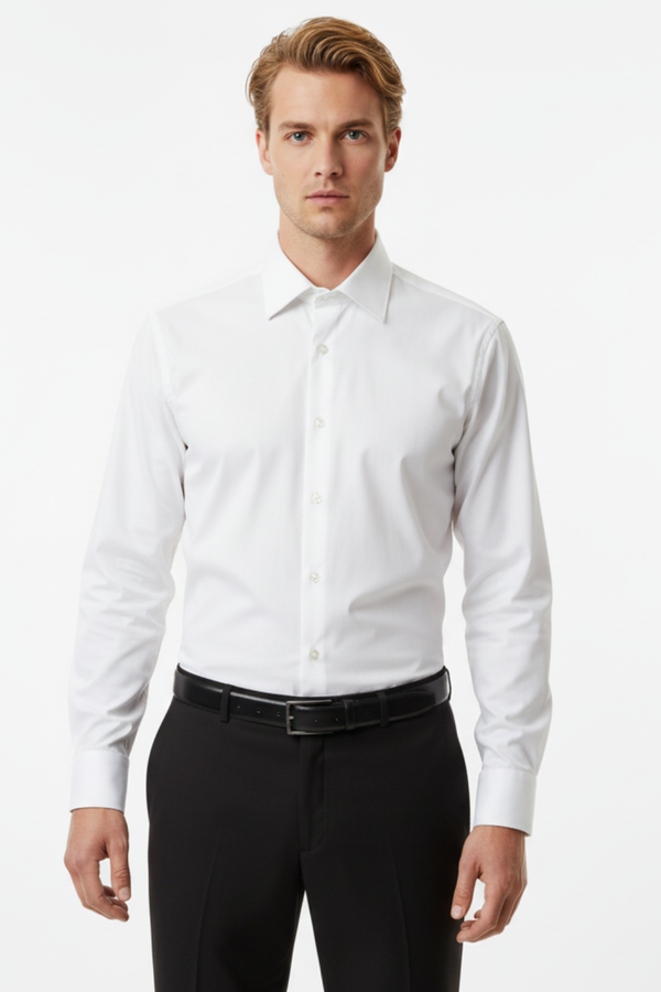 Cămașă Bărbați Albă Elegantă – Bumbac Elastic