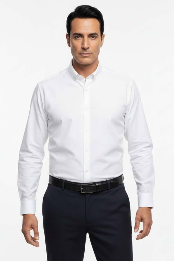 Cămașă Bărbați Albă – Bumbac Elastic