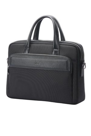 Geantă neagră pentru laptop din piele și material textil