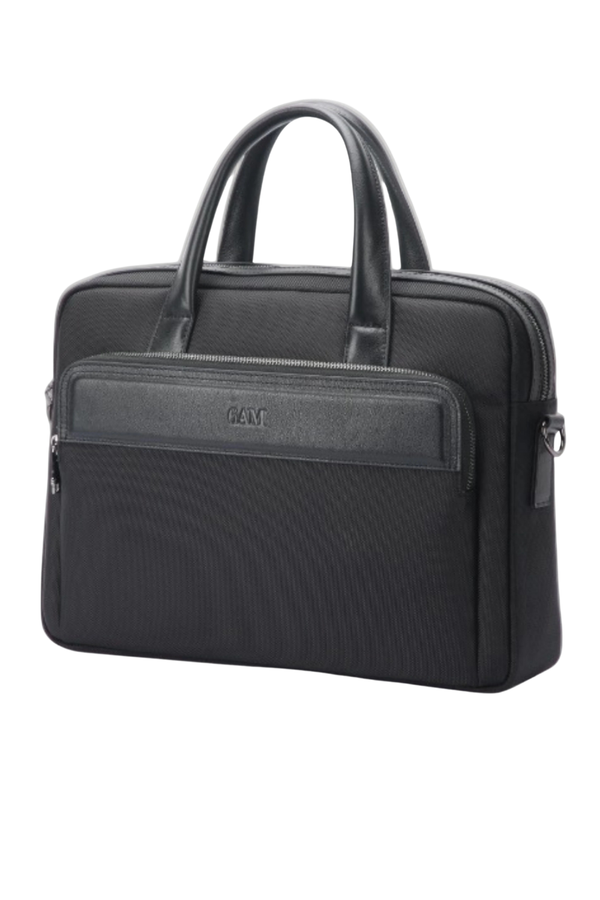 Geantă neagră pentru laptop din piele și material textil