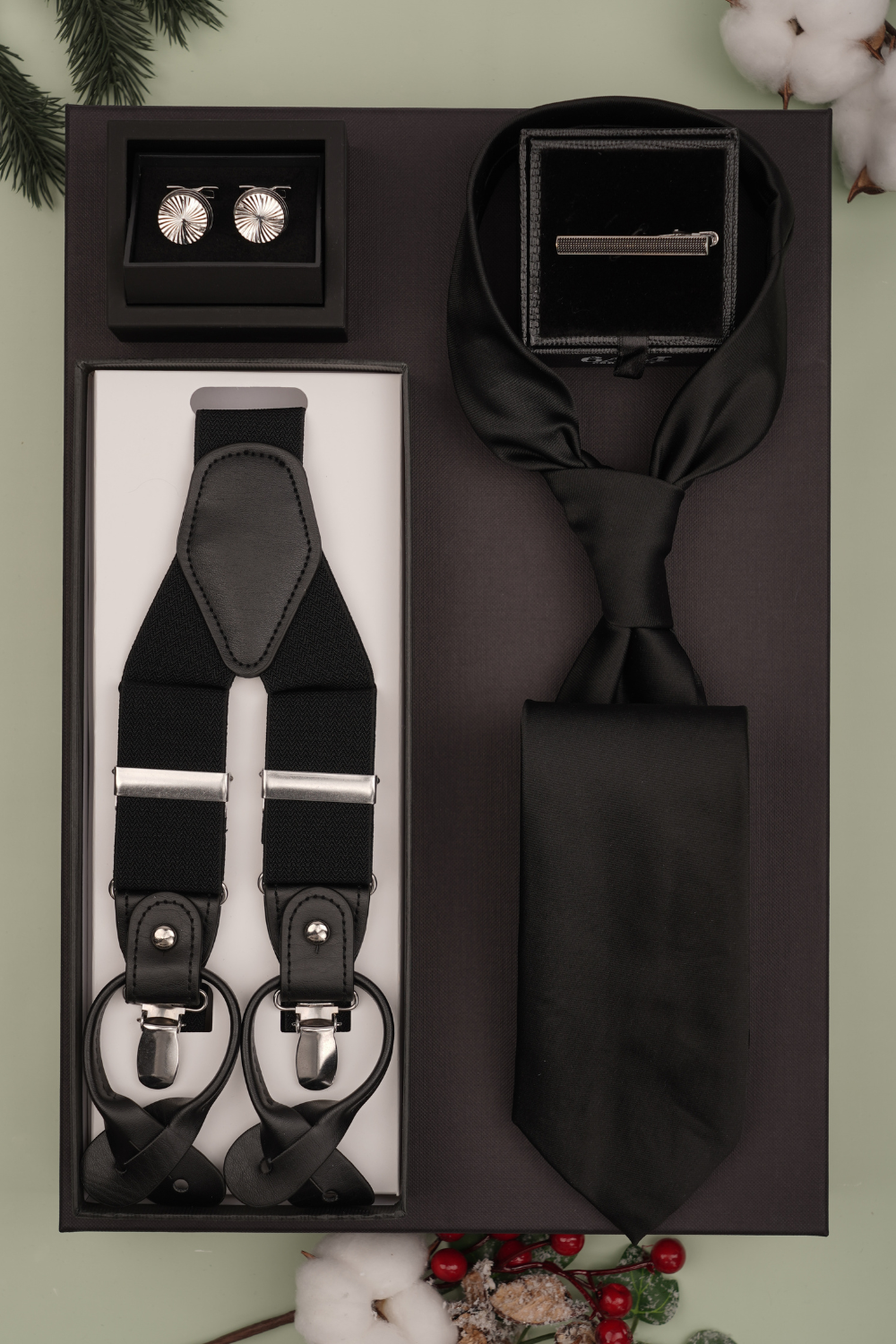 Cutie Cadou Bărbați Cravată, Ac de Cravată, Butoni și Bretele 6AM5011