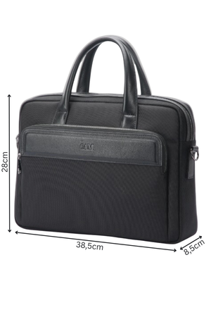 Geantă neagră pentru laptop din piele și material textil