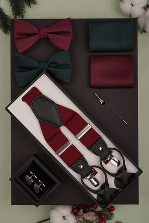 Cutie Cadou Bărbați Papioane si Batiste Asortate, Bretele, Butoni și Broșă 6AM5012