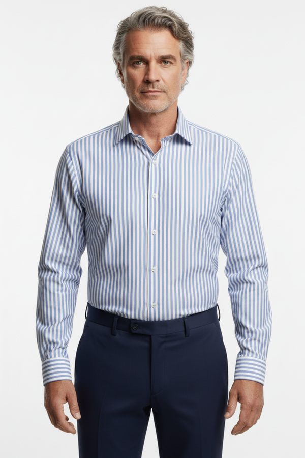 Cămașă Bărbați Alb-Albastru în Dungi – 97% Bumbac