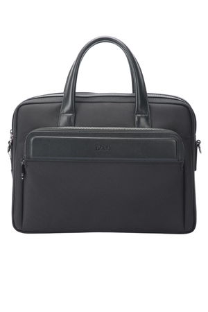 Geantă neagră pentru laptop din piele și material textil