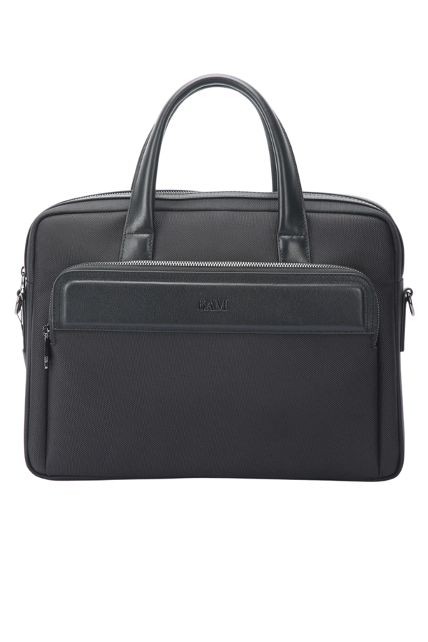 Geantă neagră pentru laptop din piele și material textil