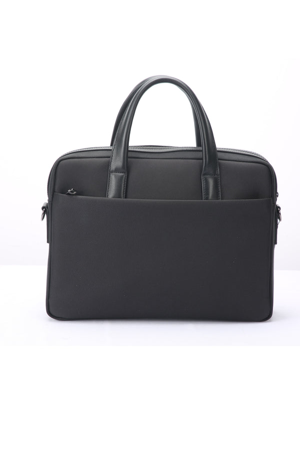 Geantă neagră pentru laptop din piele și material textil