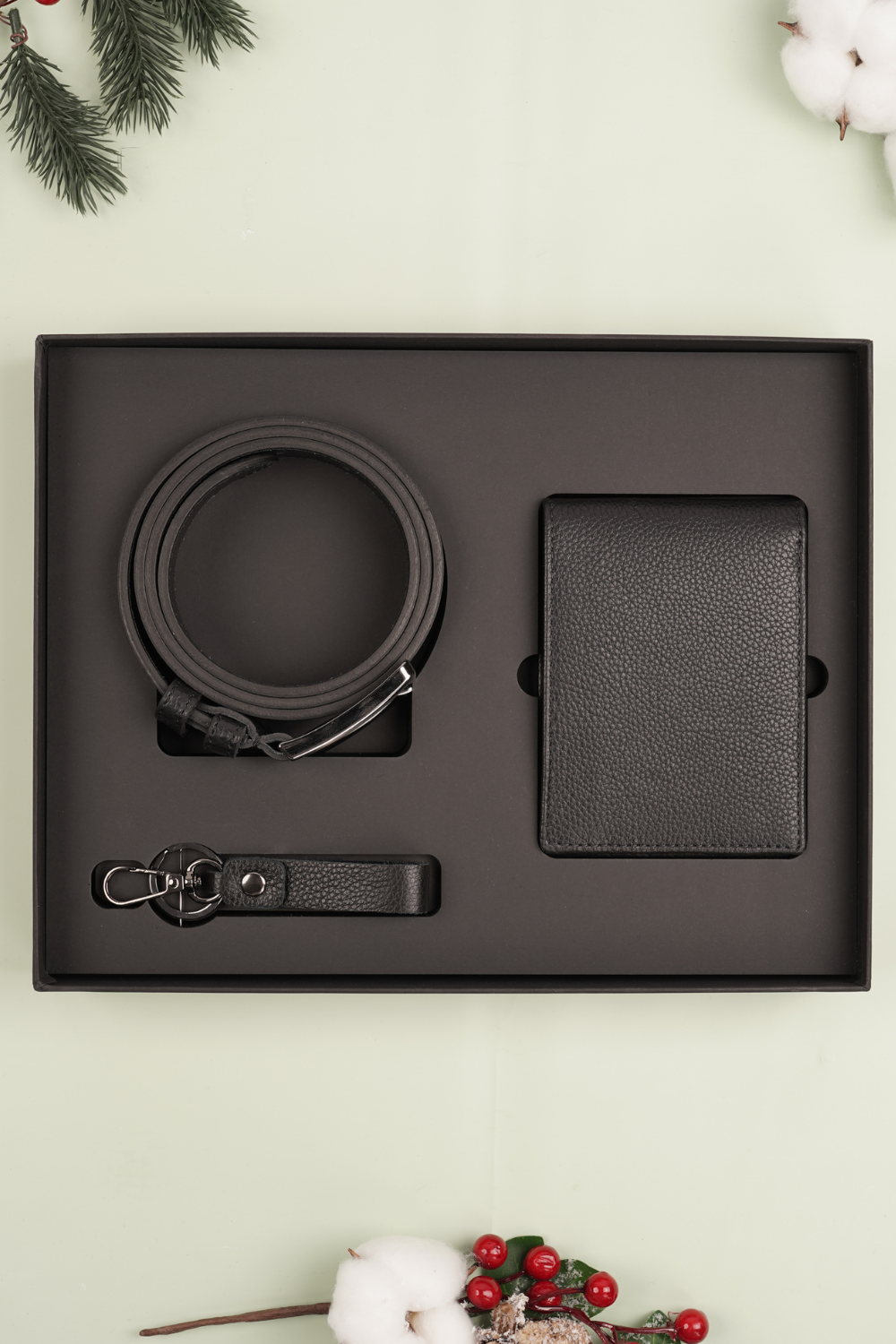 Cutie Cadou Bărbați Portofel, Curea și Breloc din Piele Naturală 6AM5016