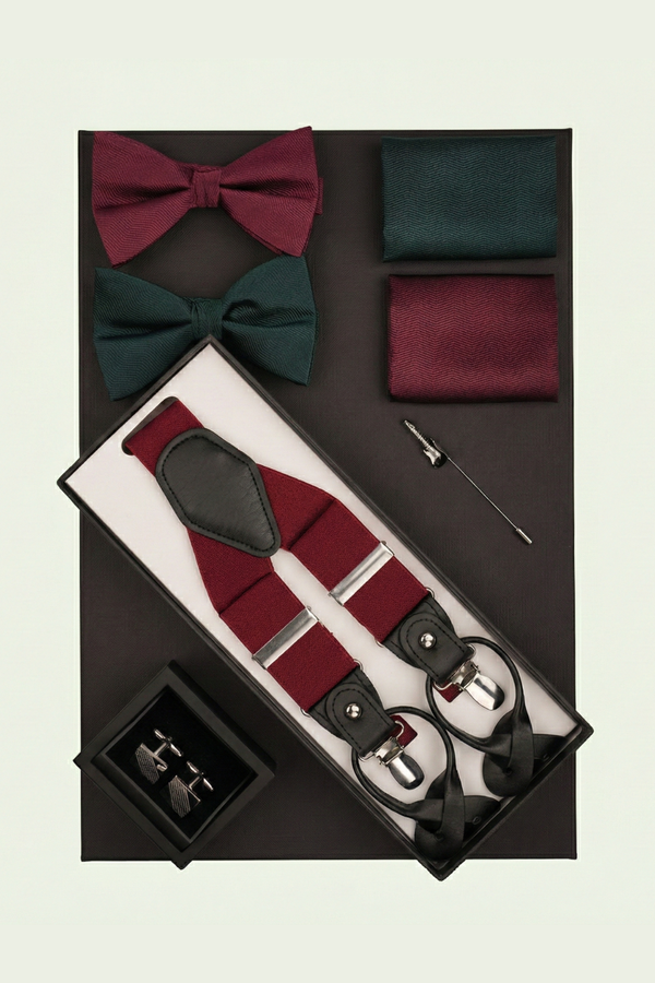 Cutie Cadou Bărbați Papioane si Batiste Asortate, Bretele, Butoni și Broșă 6AM5012