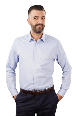 Cămașă Bărbați Albastră din Bumbac cu Nasturi Acoperiți Slim Fit