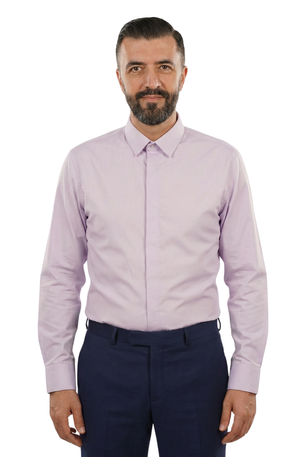 Cămașă Bărbați Lila din Bumbac cu Nasturi Acoperiți