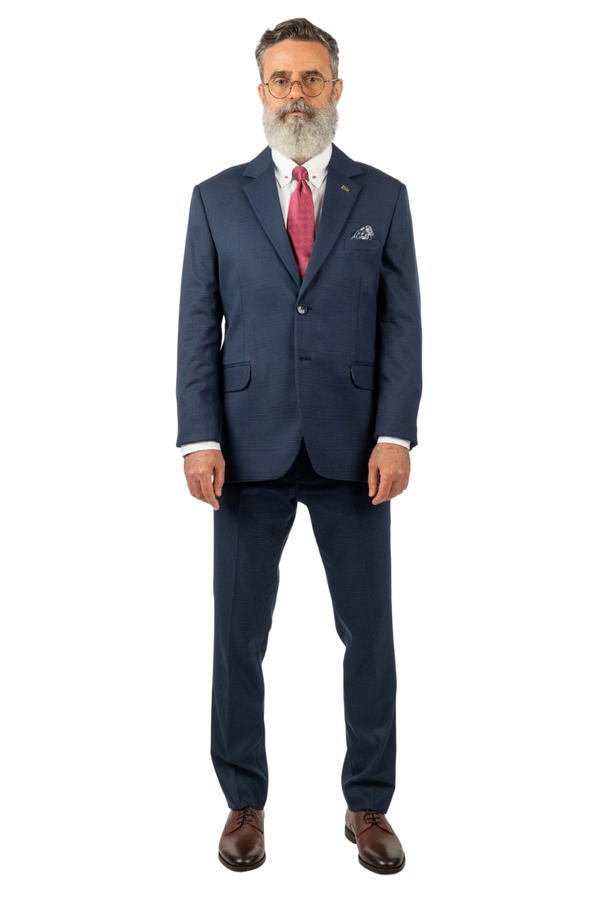 Costum Bărbați Bleumarin cu Carouri Negre din Lână