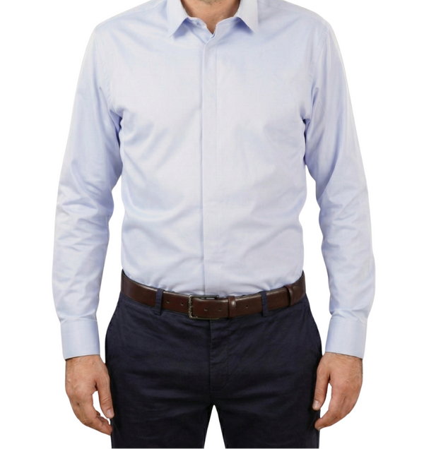 Cămașă Bărbați Albastră din Bumbac cu Nasturi Acoperiți Slim Fit 6AMCA00003