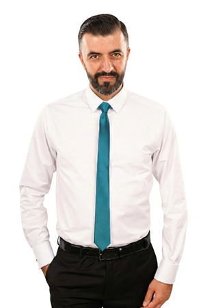 Cămașă Bărbați Albă cu Nasturi Acoperiți și Mansete pentru Butoni