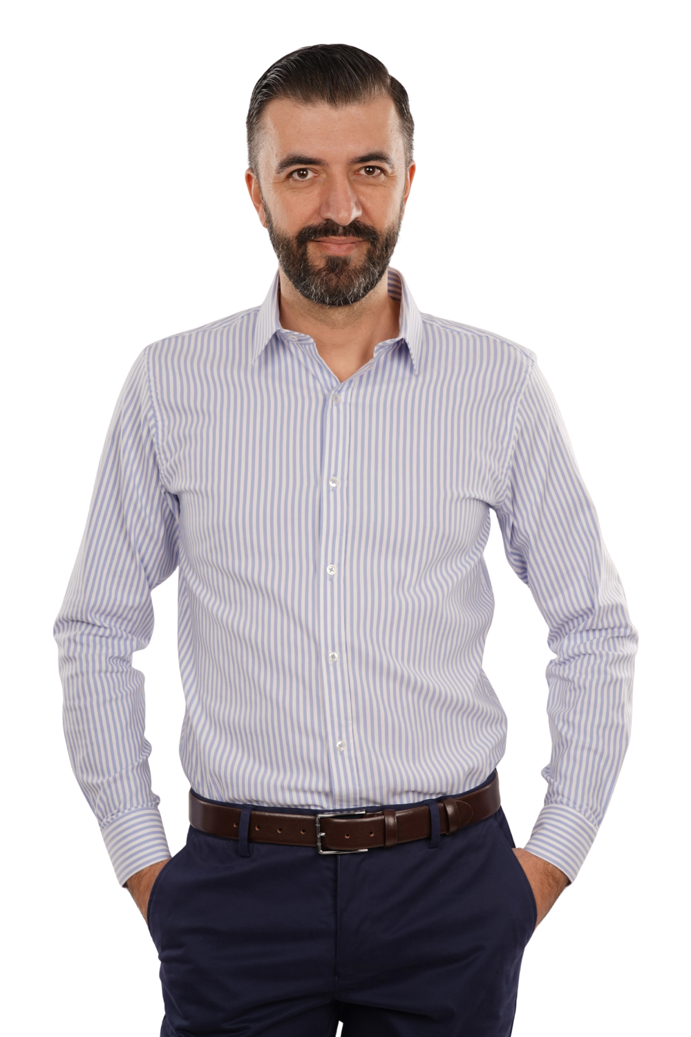 Cămașă Bărbați Alb-Albastru în Dungi – 97% Bumbac