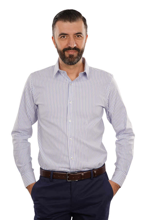 Cămașă Bărbați Alb-Albastru în Dungi – 97% Bumbac