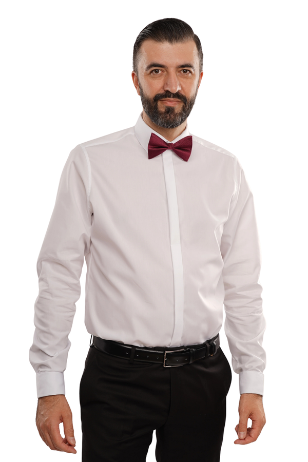 Cămașă Bărbați Albă Non-Iron – Bumbac Superfin cu Mânșetă pentru Butoni