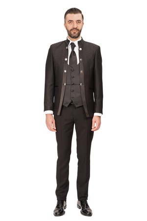 Smoking Negru cu Guler Tunică din 3 Piese 6AM612