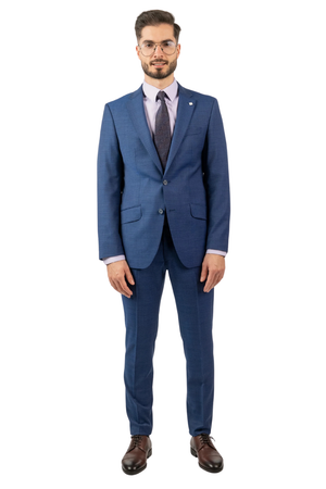 Costum Bărbați Albastru Texturat din Lână Premium