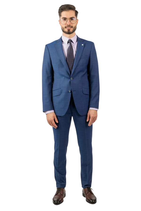 Costum Bărbați Albastru Texturat din Lână Premium