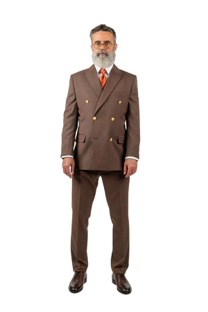 Costum Bărbați Maro Elegant la Două Rânduri de Nasturi