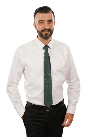 Cămașă Bărbați Albă din Bumbac cu Nasturi Acoperiți