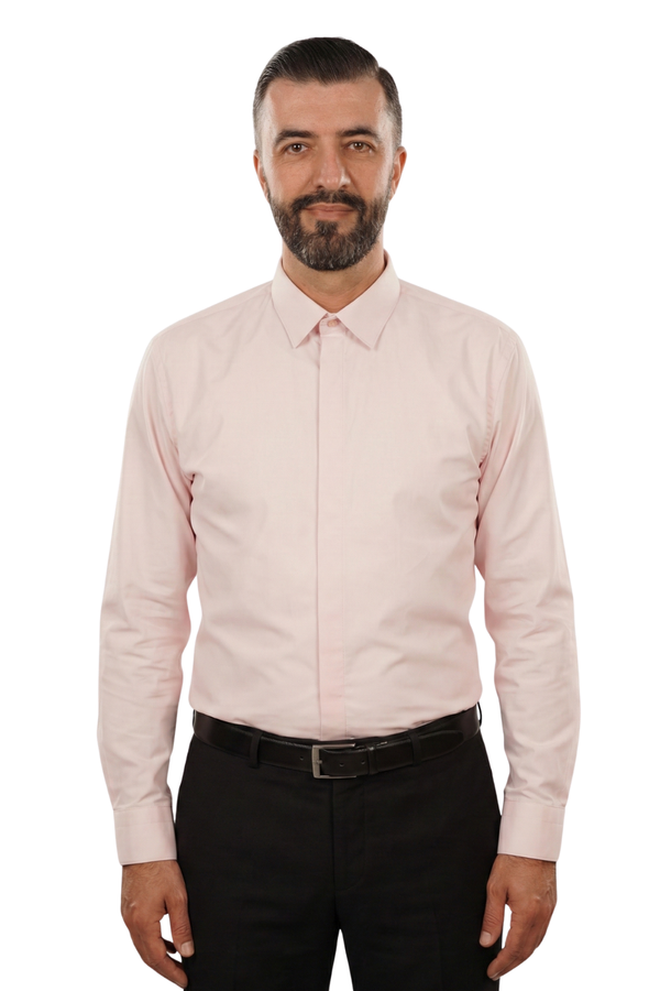Cămașă Bărbați Roz din Bumbac cu Nasturi Acoperiți 6AMCA00002