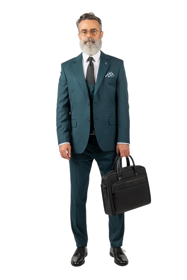 Costum Bărbați Turquoise din Lână în Trei Piese