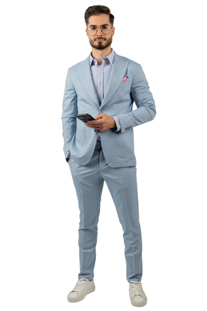 Costum Bărbați Bleu Elegant din Material Tehnic