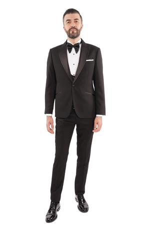 Smoking Negru Structurat cu Rever Satinat 6AM101