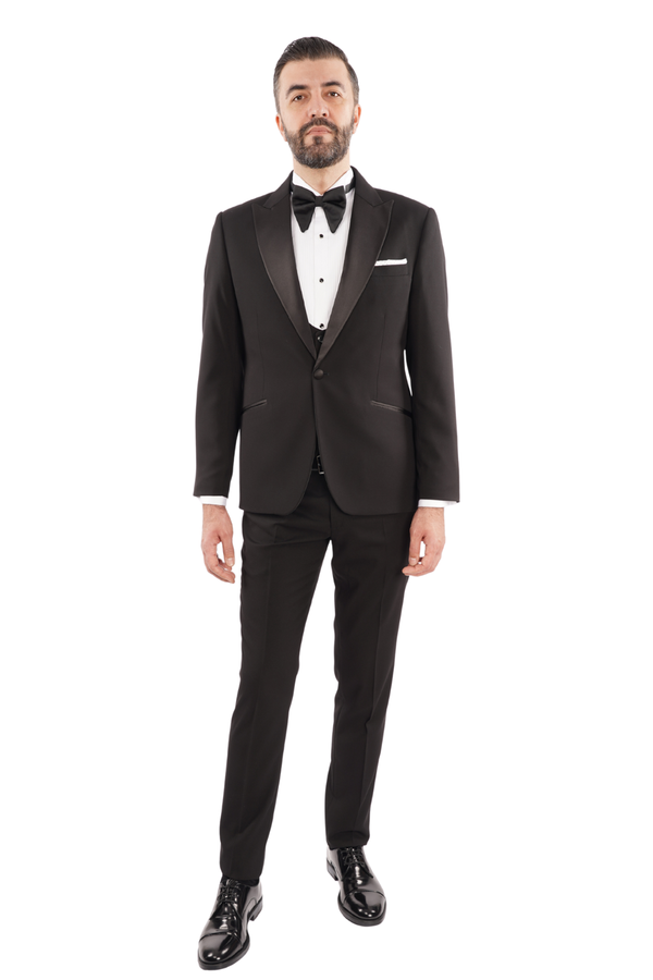 Smoking Negru Structurat cu Rever Satinat 6AM101