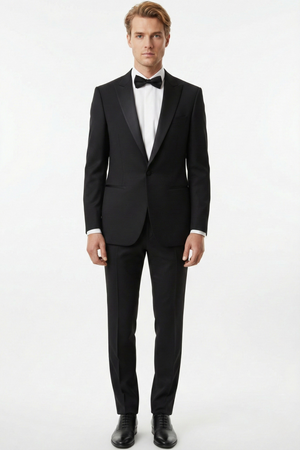 Smoking Negru Structurat cu Rever Satinat 6AM101