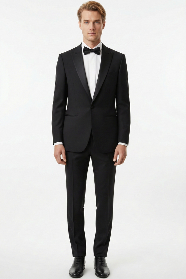 Smoking Negru Structurat cu Rever Satinat 6AM101