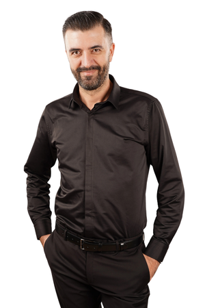 Cămașă Bărbați Neagră din Bumbac cu Nasturi Acoperiți