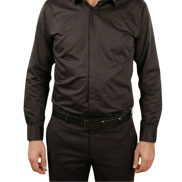 Cămașă Bărbați Neagră din Bumbac cu Nasturi Acoperiți