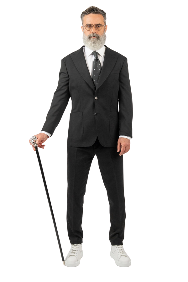 Costum Bărbați Negru Texturat din Țesătură Tehnică Elegantă