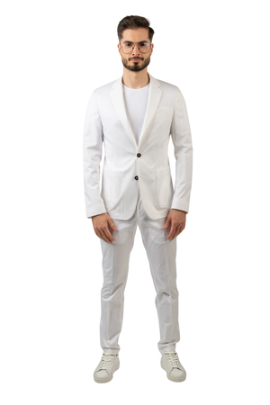 Costum Bărbați Alb din Bumbac cu Sacou la Un Rând de Nasturi