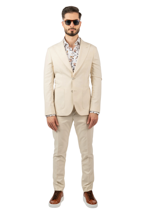 Costum Bărbați Crem din Material Tehnic fără Căptușeală