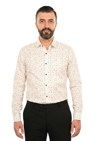 Cămașă Bărbați Albă cu Imprimeu Frunze – 95% Bumbac