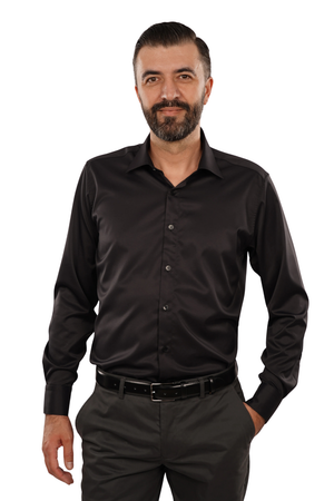 Cămașă Bărbați Neagră Uni – 100% Bumbac Elastic Superfin