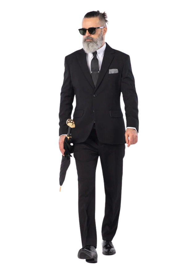 Costum Clasic Bărbați - Negru Texturat Format din 2 Piese