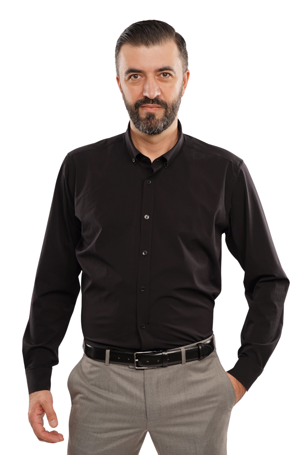 Cămașă Bărbați Neagră – Bumbac Elastic