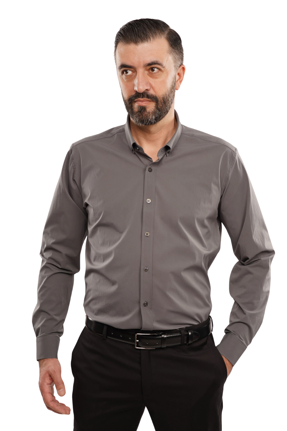 Cămașă Bărbați Gri – Bumbac Elastic