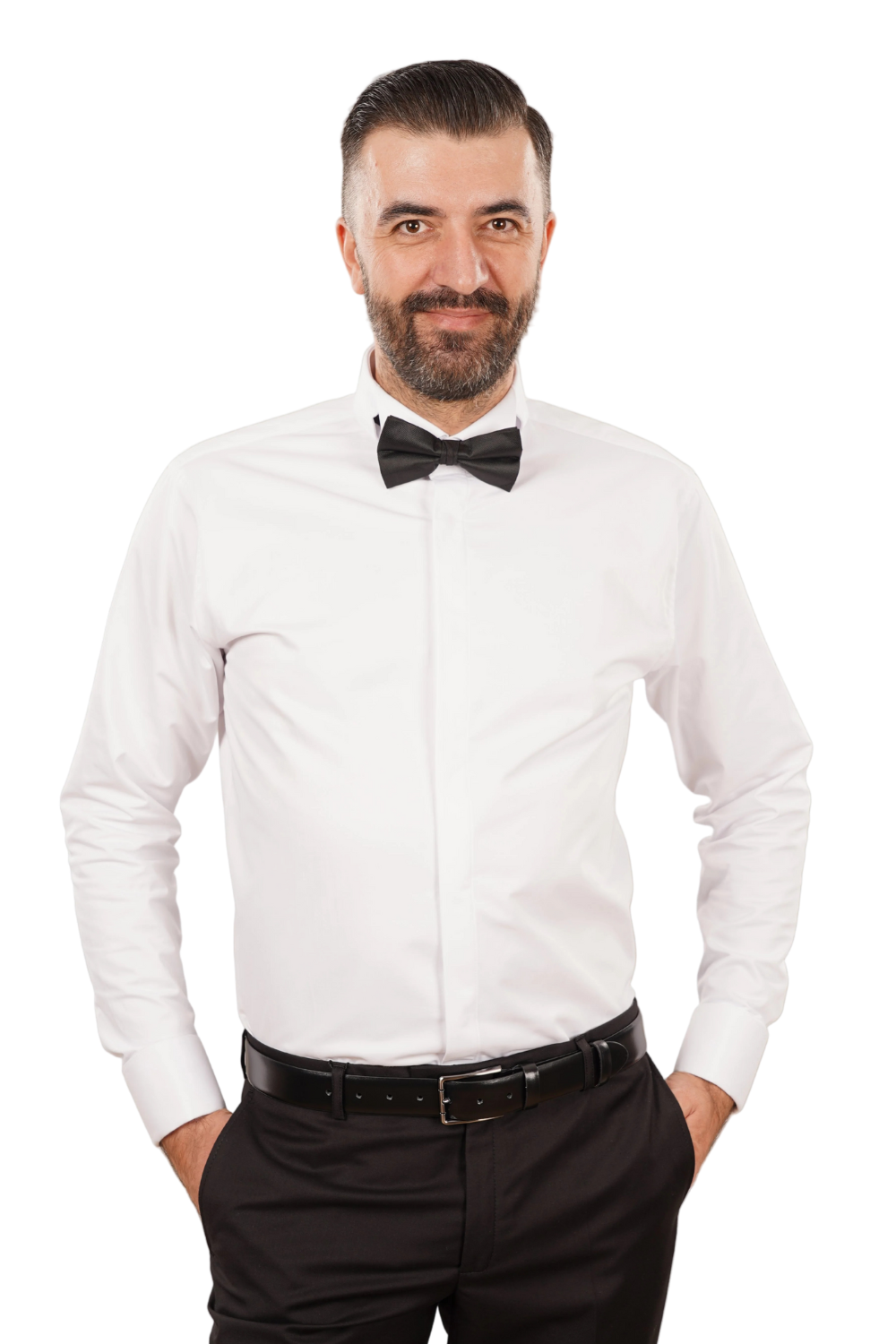 Cămașă Bărbați White Tie cu Guler Rândunică și Mansete pentru Butoni