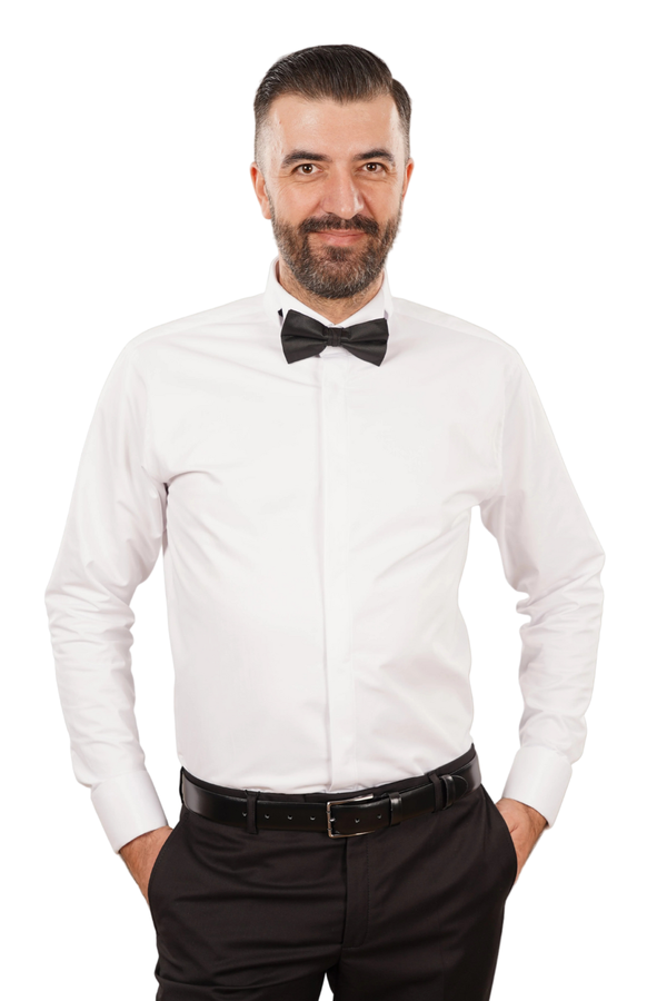 Cămașă Bărbați White Tie cu Guler Rândunică și Mansete pentru Butoni