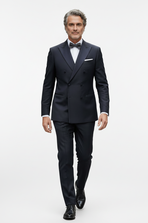 Smoking la Două Rânduri de Nasturi din Lână Premium Extrafină - Bleumarin 6AM1009342